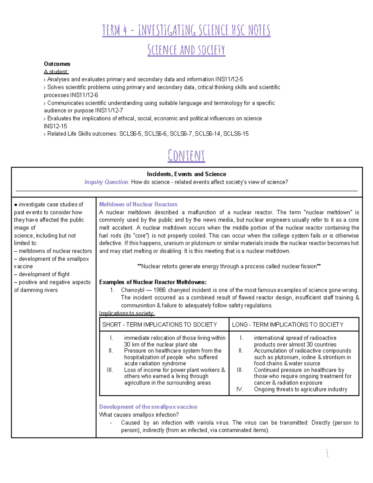 TERM 4 HSC INVESTIGATING SCIENCE: Science and Society Notes - Studocu