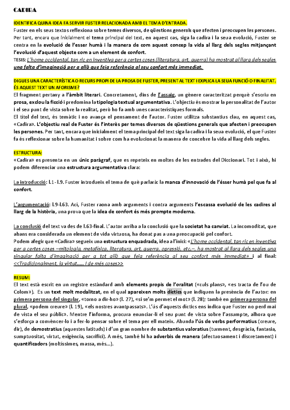 Resum de Textos de Fuster: Reflexions sobre la Condició Humana - Studocu