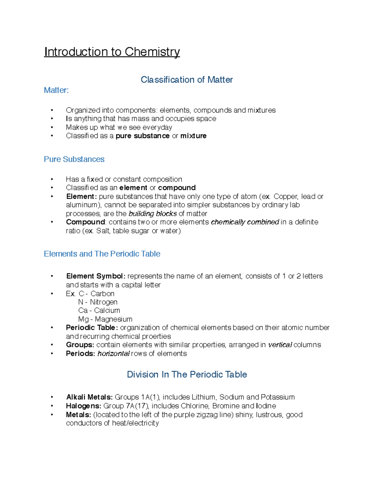 CHEM1021 - Intro to Chemistry: Atoms, Elements, and Reactions Overview ...