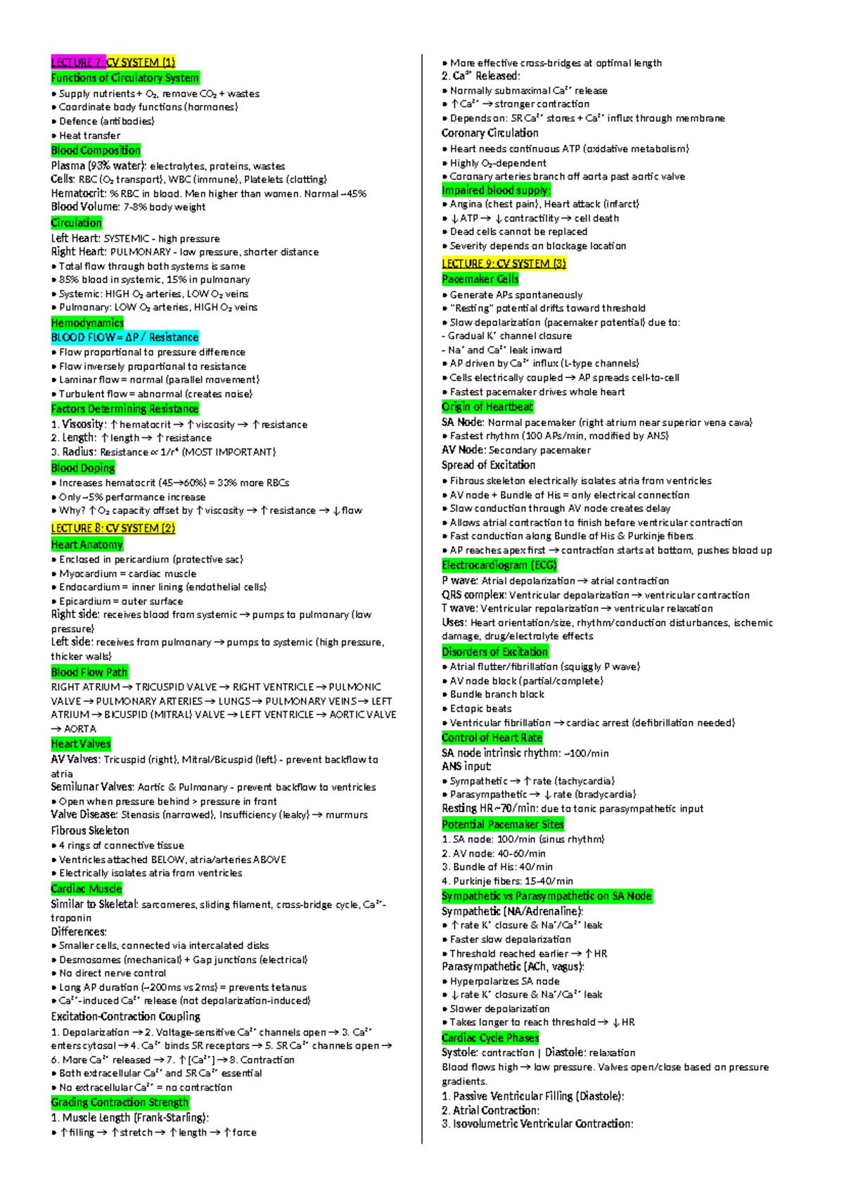 PHY2042 LECTURE NOTES: Circulatory System Overview and Key Concepts ...