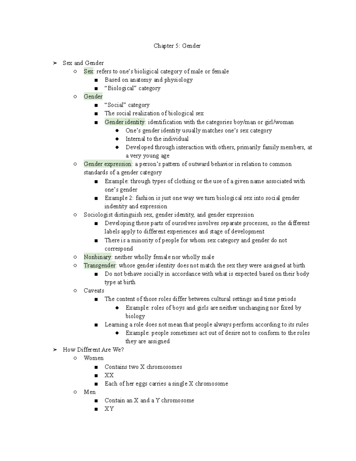 Cohen, Chapter 5 - Gender Lecture Notes and Key Concepts - Studocu