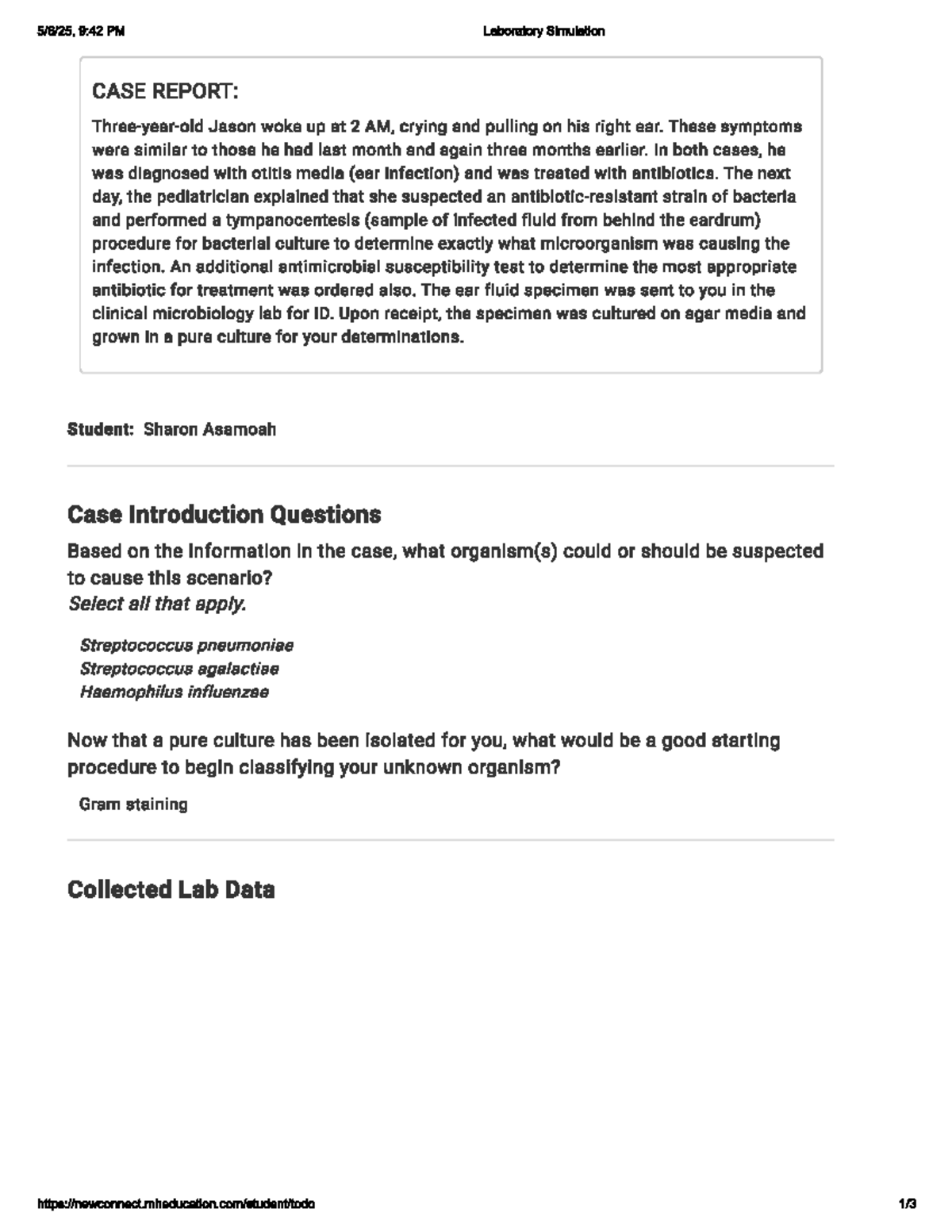 9:42 PM Laboratory Simulation Case Report: Unknown Bacterial ID in ...