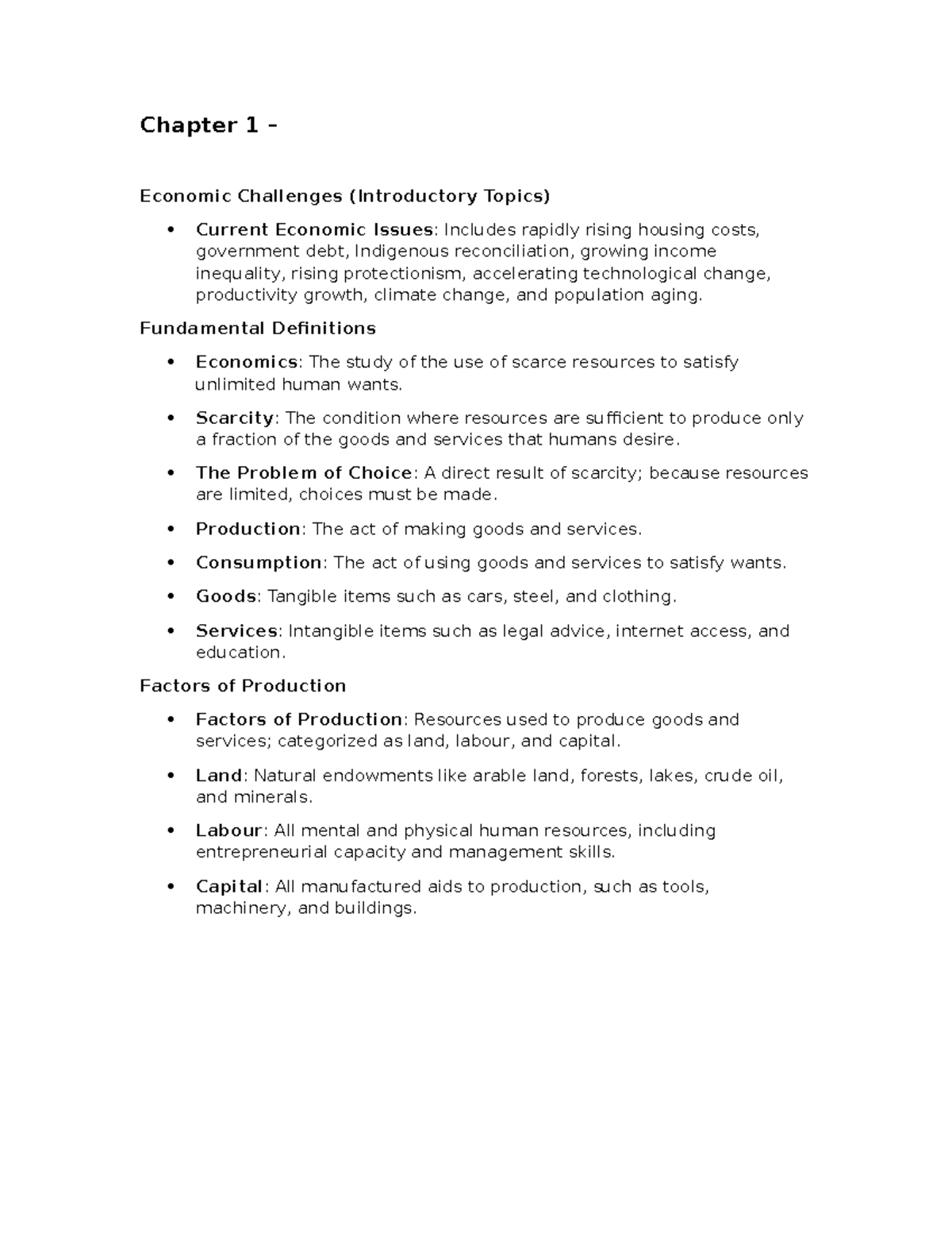 Midterm Study Notes: CH. 1-8 ECON 201 - Economic Challenges & Concepts ...