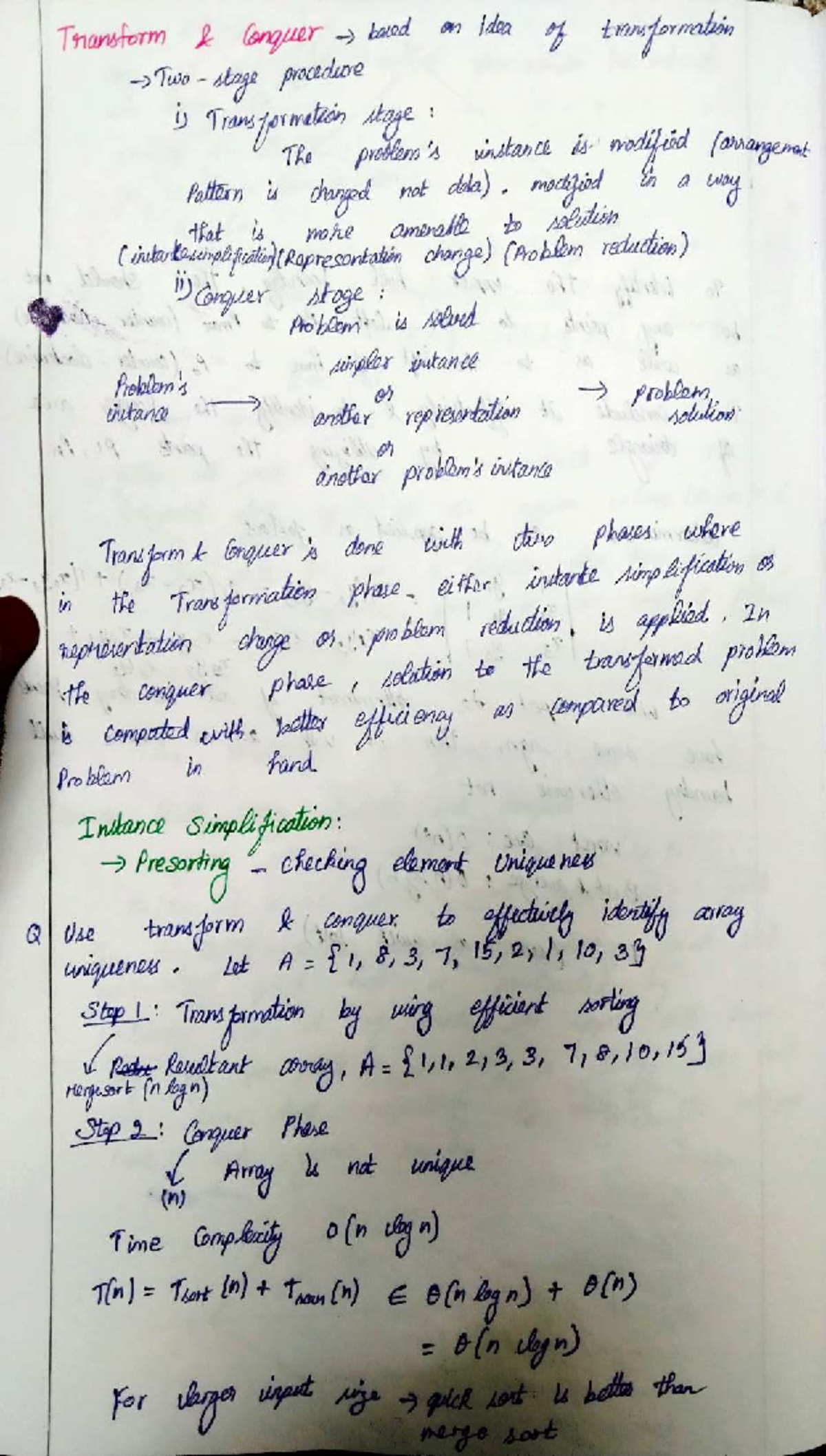 DAA Unit 2 & 3: Transform Conquer Techniques and Algorithms - Studocu