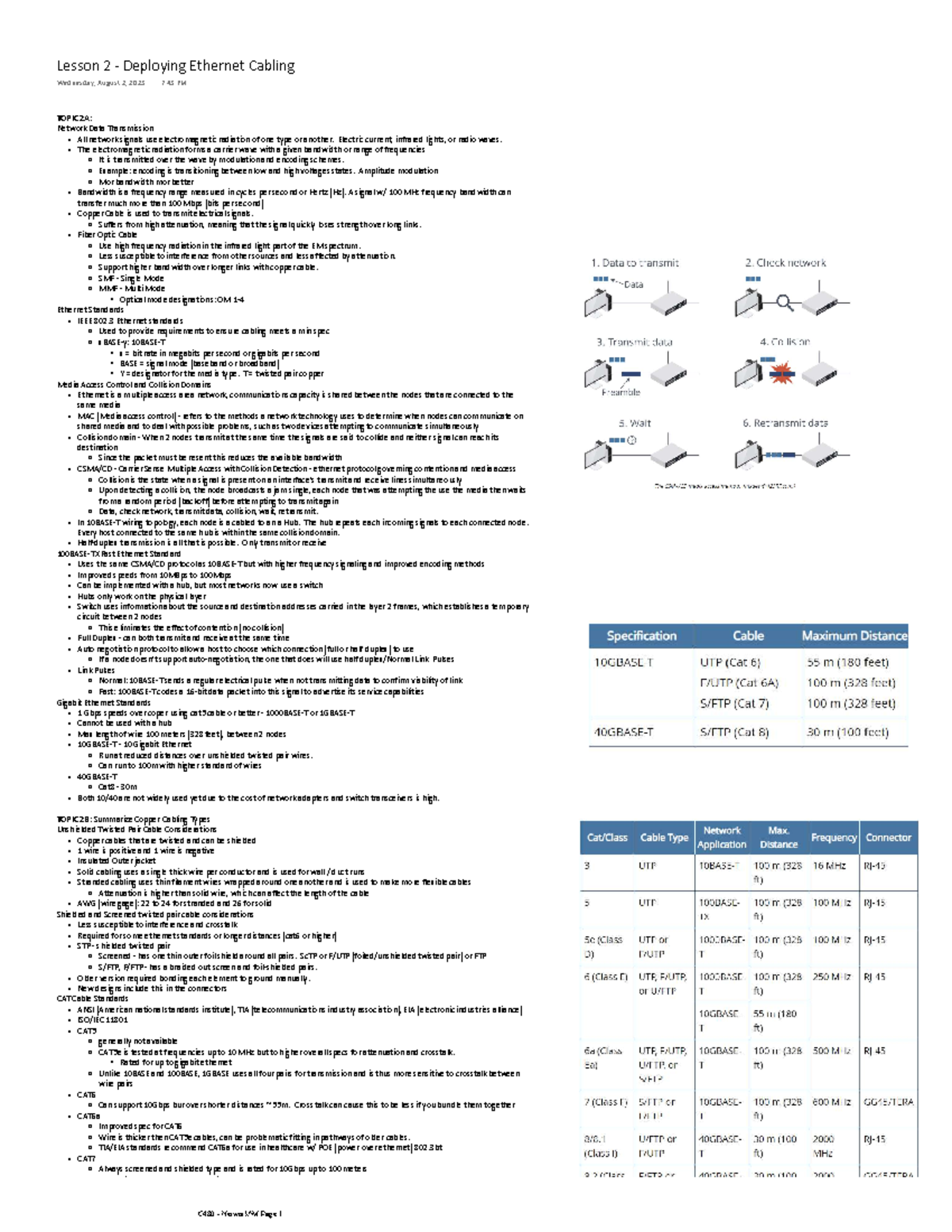 C480 - Lesson 2: Understanding Network Data Transmission and Cabling ...