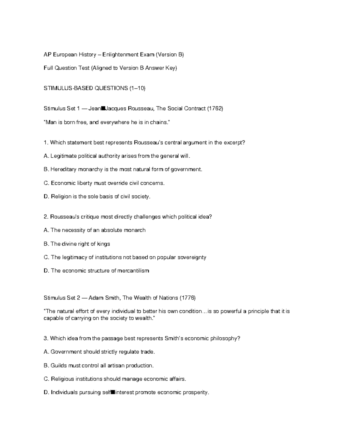 AP European History Enlightenment Exam (Version B) Full Test Questions ...