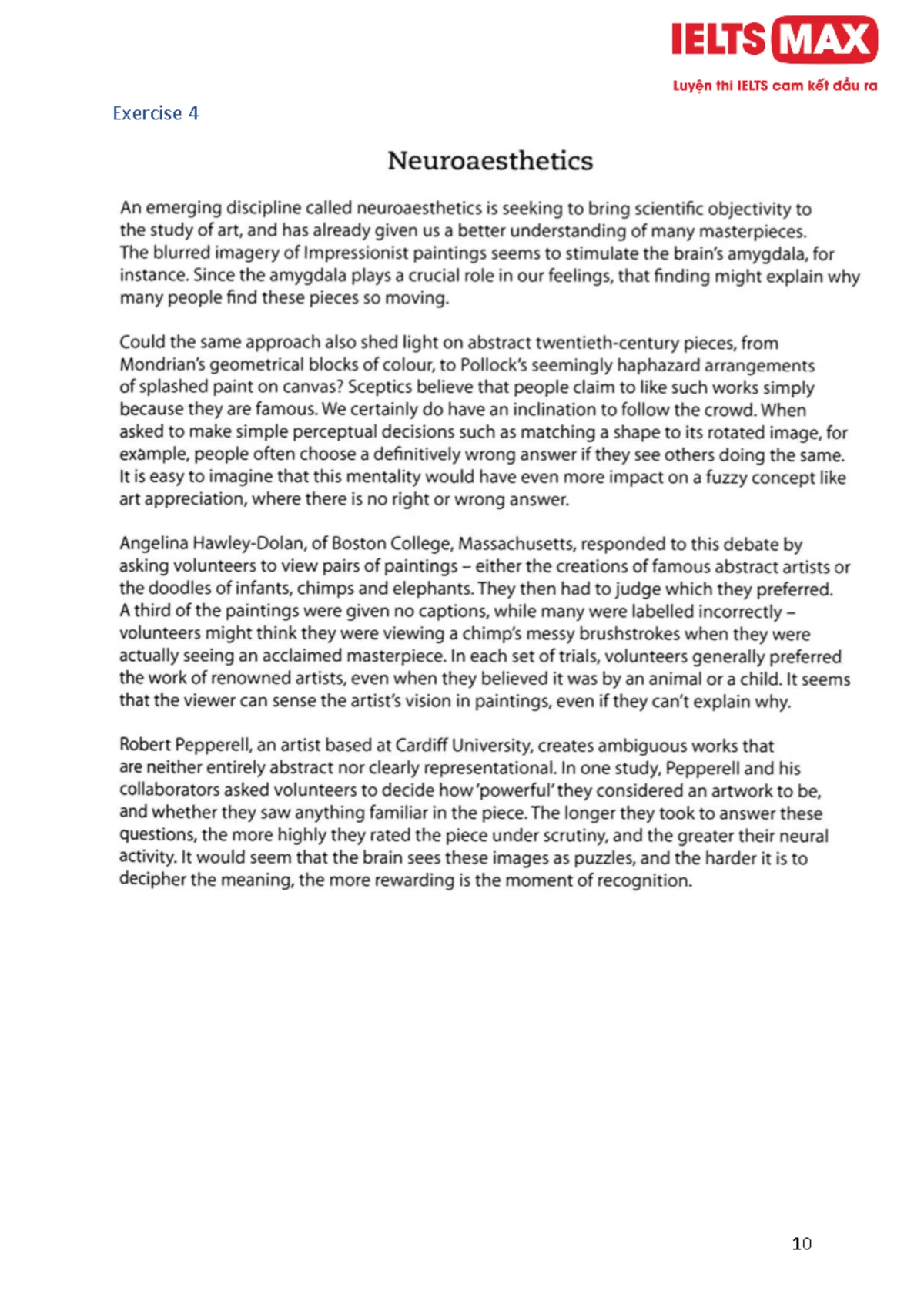 IELTS Reading Exercise 4.1.1: Art Appreciation Questions - Studocu
