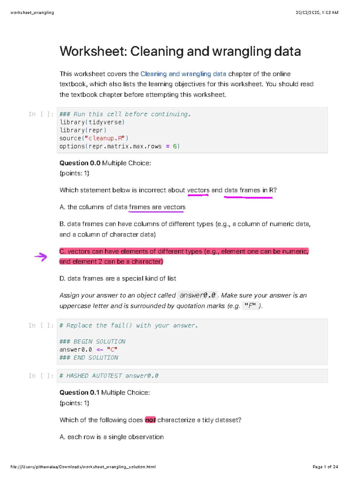 Worksheet: Data Cleaning & Wrangling Techniques (Course Code: WRG101 ...