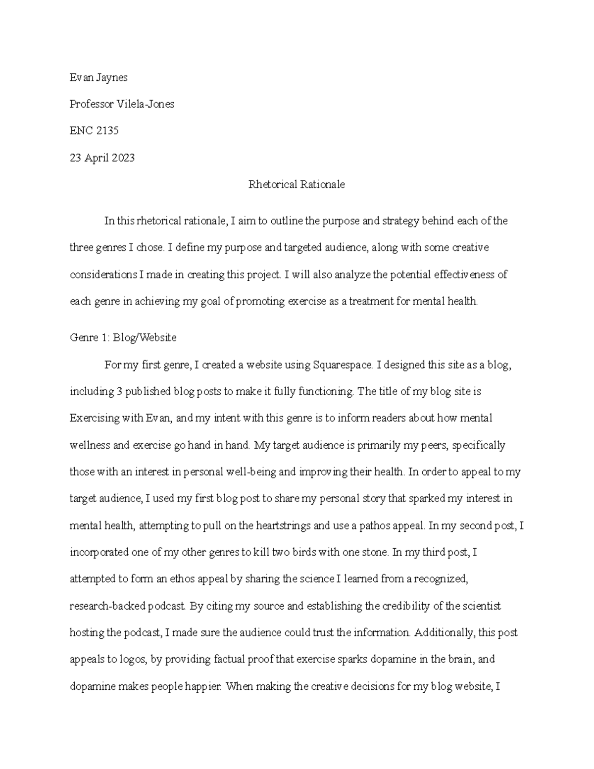 ENC 2135 Project 3: Exploring Rhetorical Strategies for Exercise ...