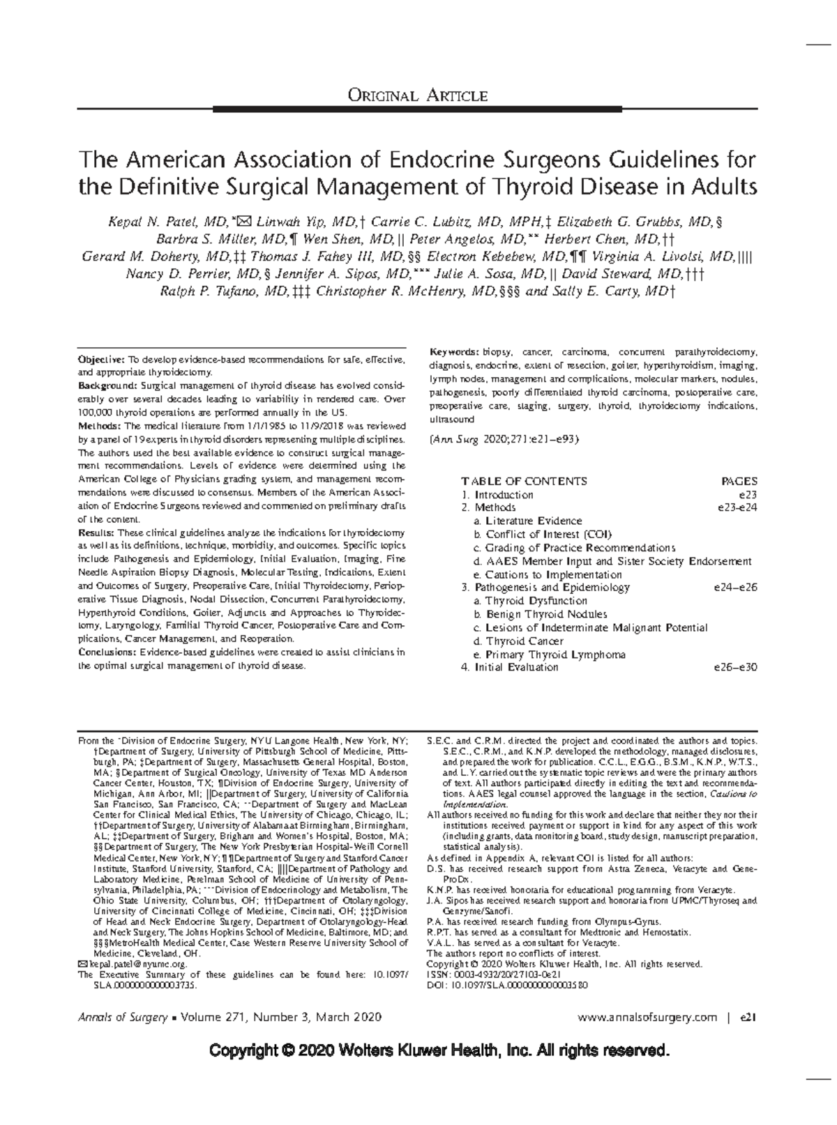 AAES Guidelines for Surgical Management of Thyroid Disease in Adults ...