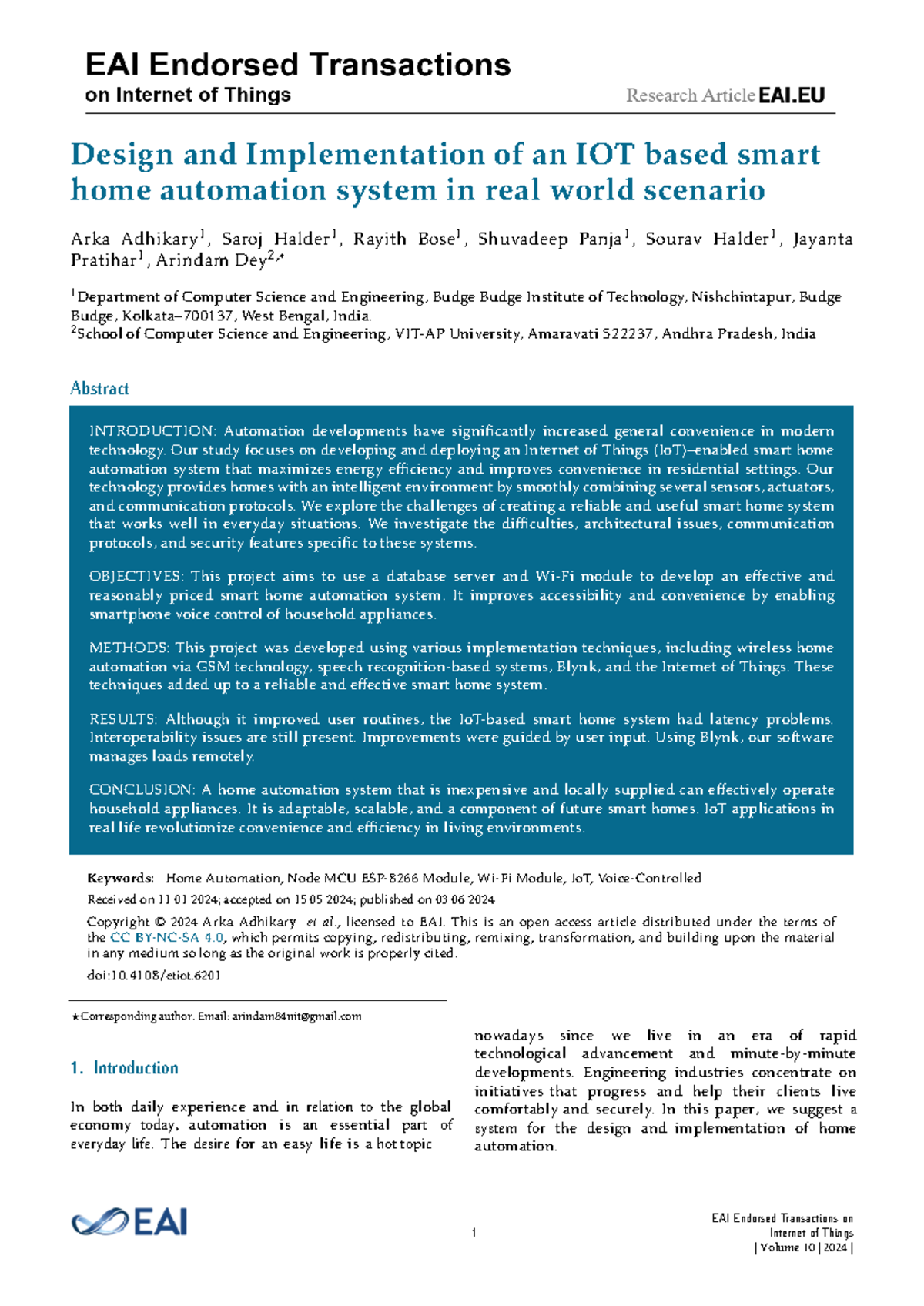Design and Implementation of IoT Smart Home Automation System (CSE ...