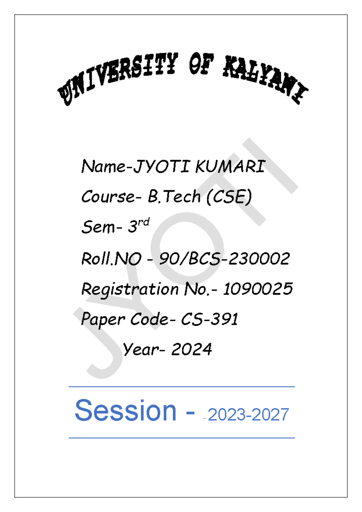 KUMARI B.Tech (CSE) 3rd Year Python Programming Exercises 2024 - Studocu