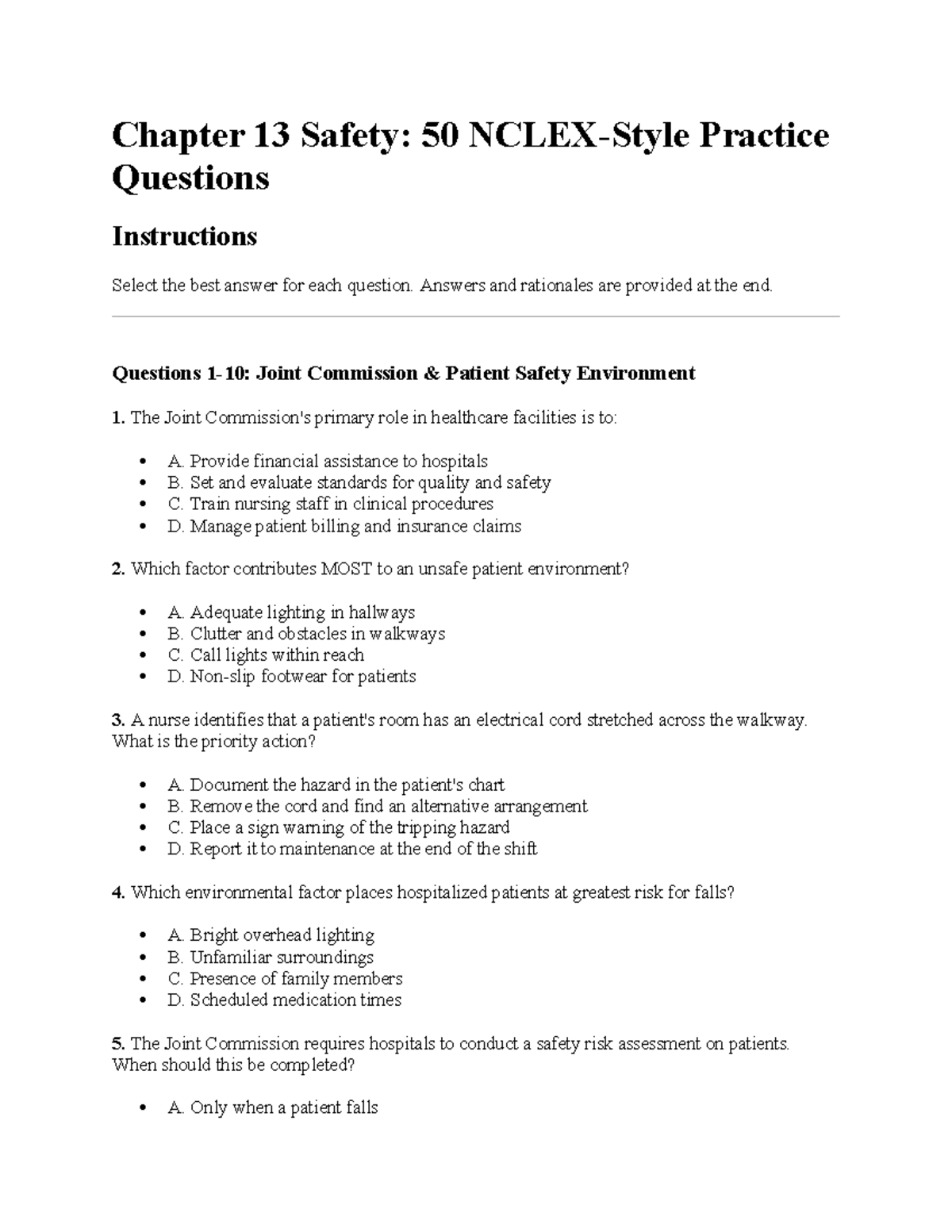 Chapter 13 Safety: 50 Practice Questions & Answers - Studocu