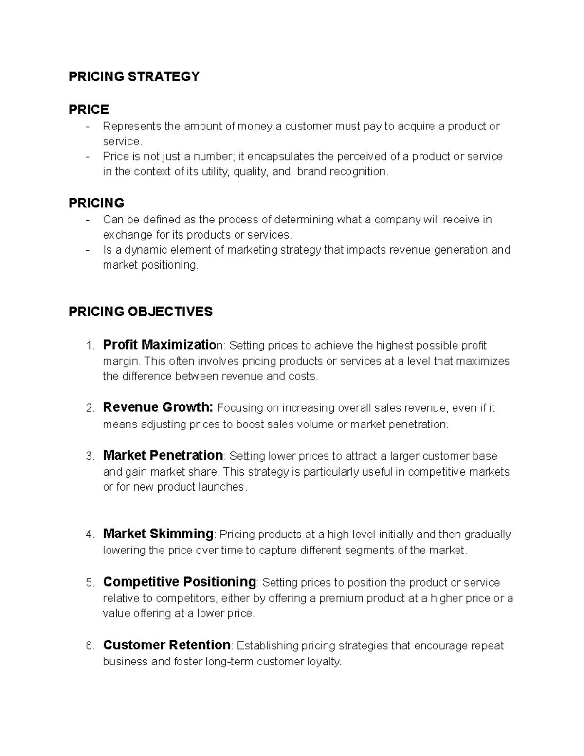 Pricing Strategy Review Notes for Marketing 101 - Studocu