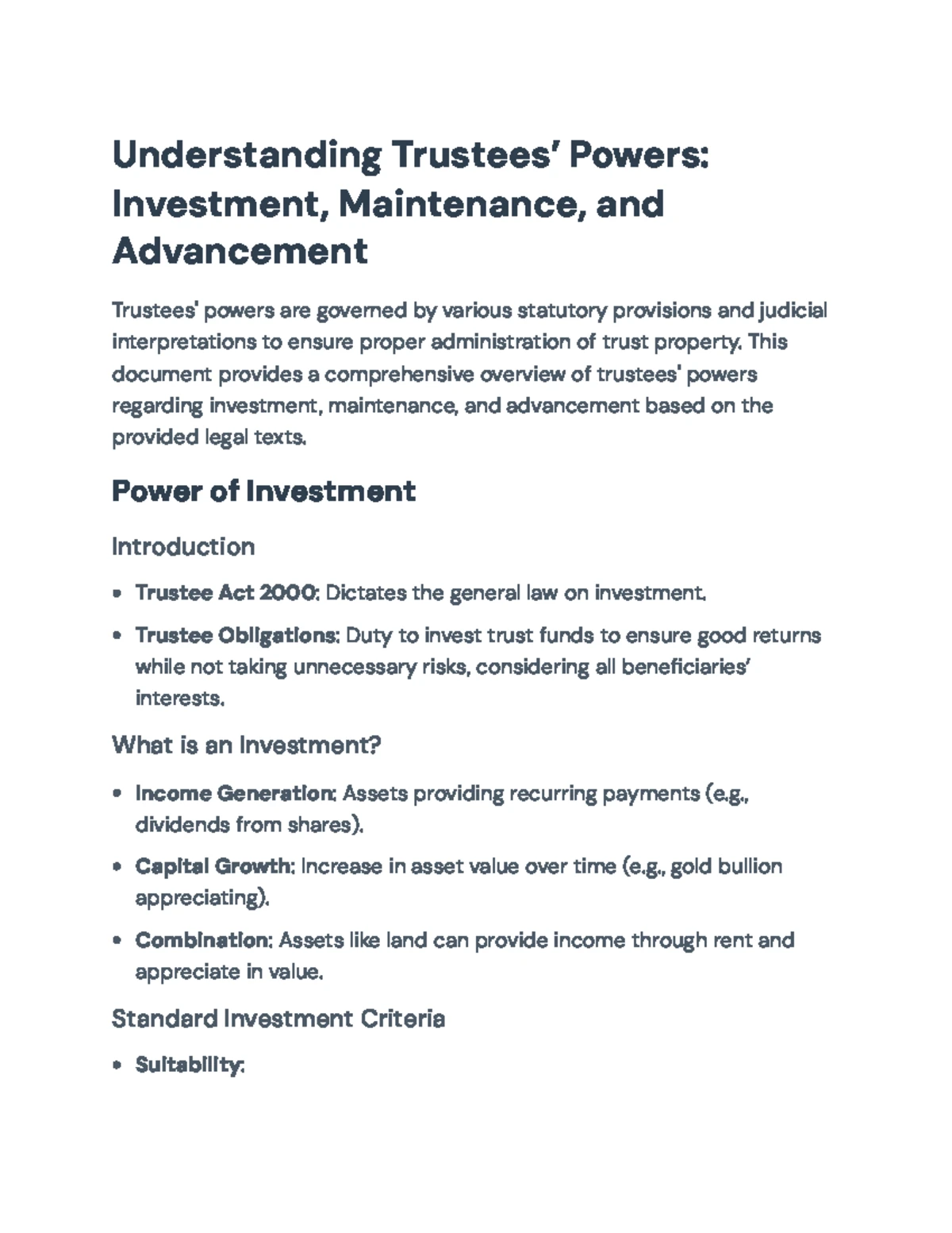 Workshop 4: Overview of Trustees' Duties and Principles - Law of Trusts ...