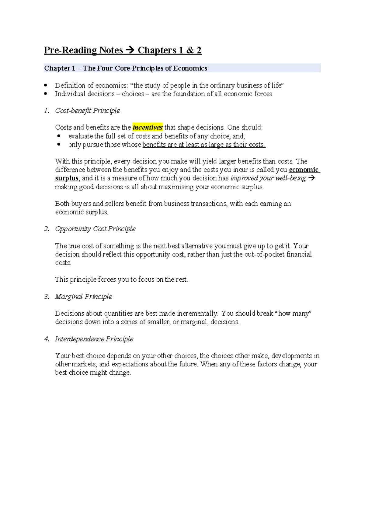 Pre-reading Notes for Economics (Ch 1 & 2): Core Principles Explained ...