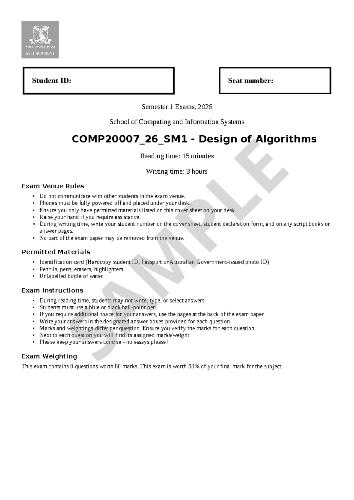 COMP2000 7 2026 Design of Algorithms Practice Exam Guide - Studocu