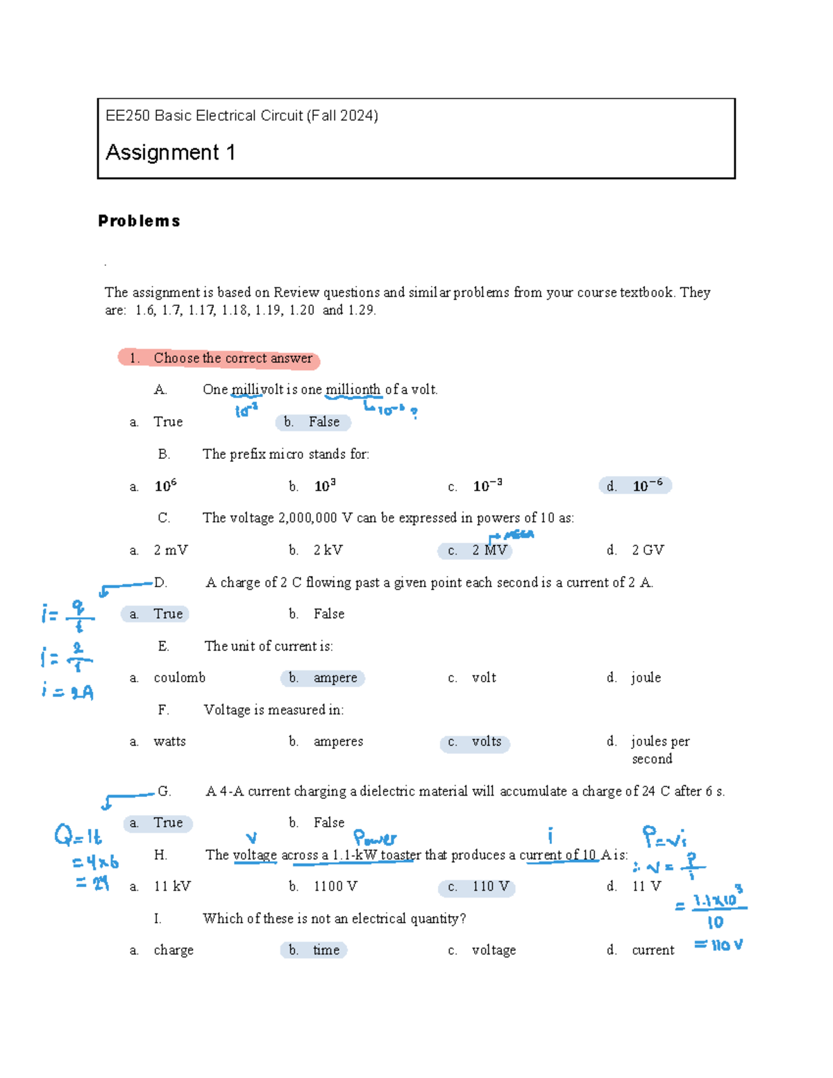 Assignment 1 circuit - `nvhfufjd - EE250 Basic Electrical Circuit (Fall ...