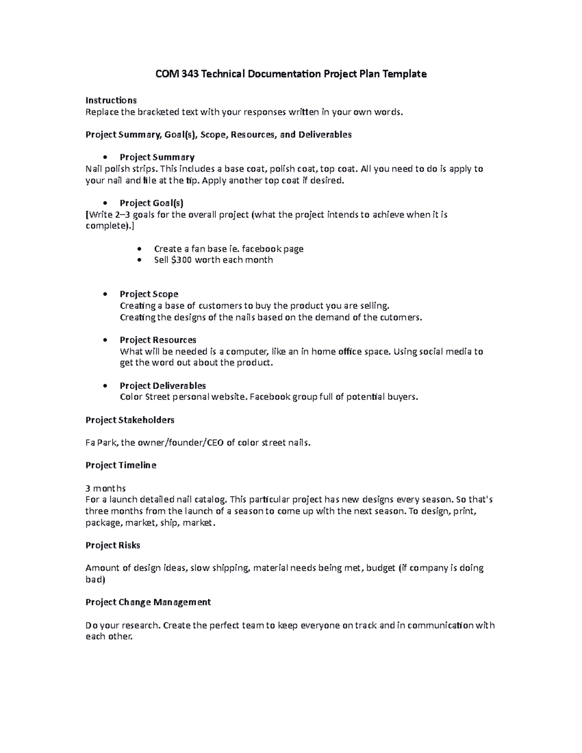 COM343 Assignment 5-2 - COM 343 Technical Documentation Project Plan ...