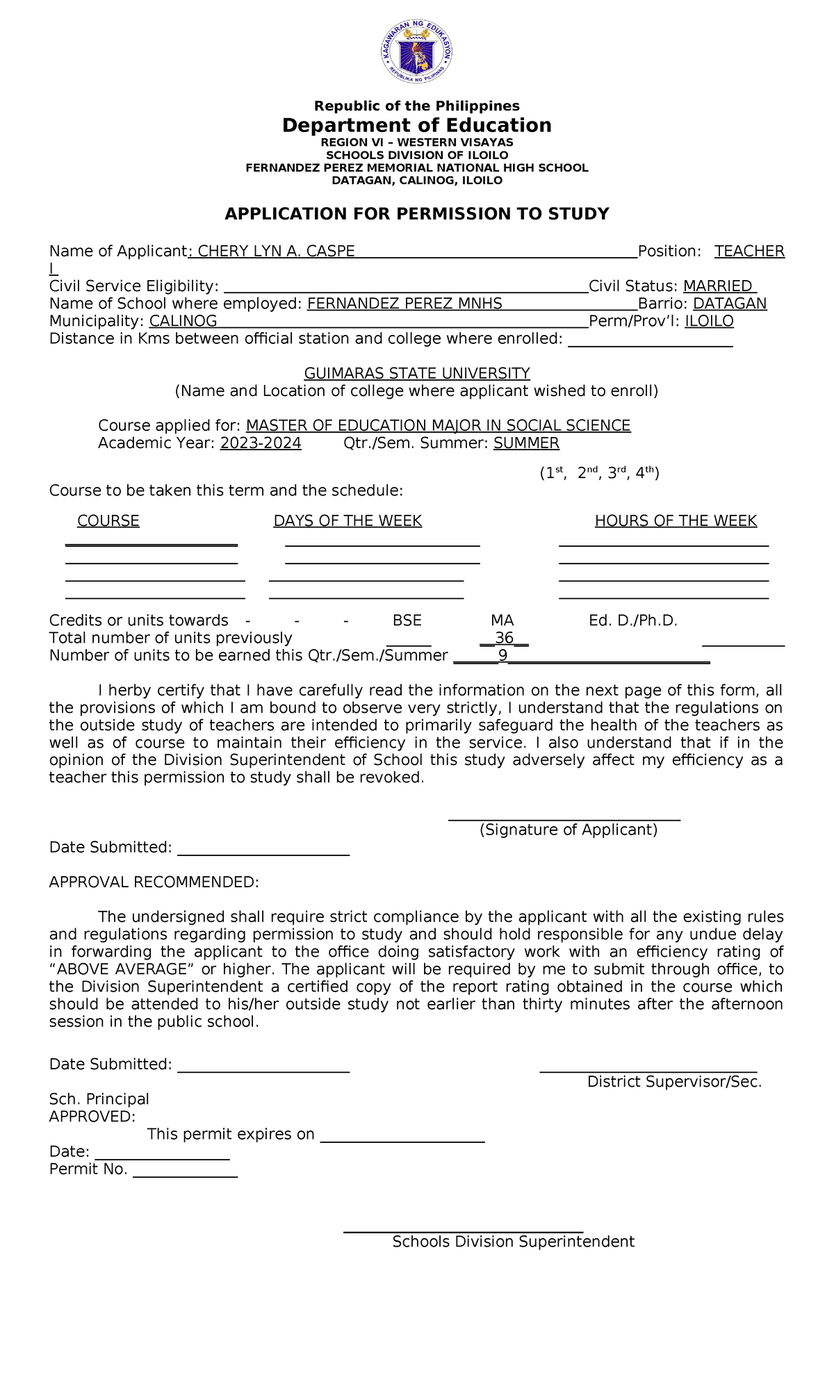 Permit to Study Application - Master's in Education (Summer 2023-2024 ...