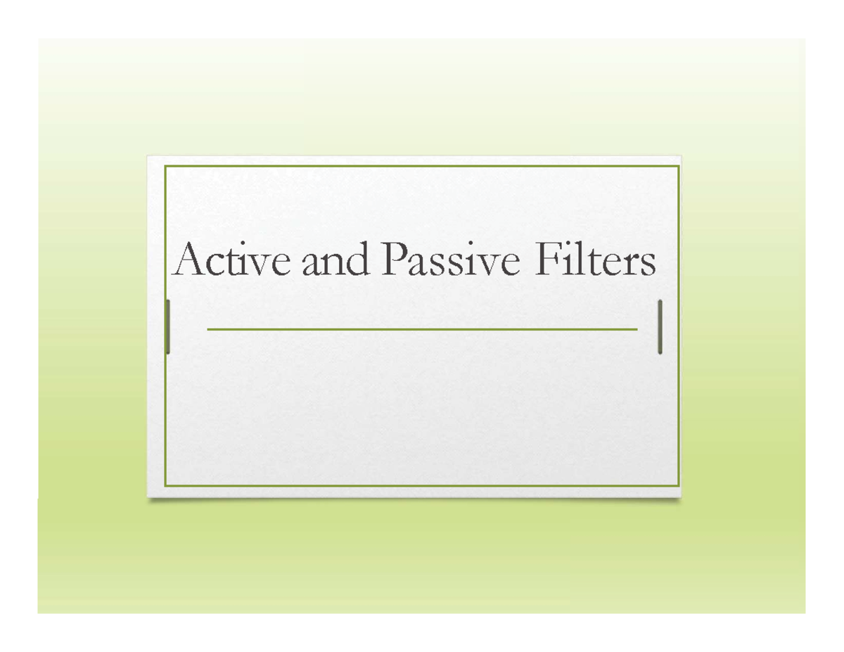 Active and Passive Filters: Overview and Applications - Studocu