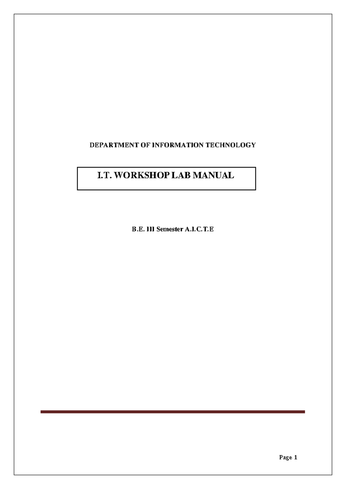 IT Workshop Lab Manual B.E. Semester: Programming Exercises & Concepts ...