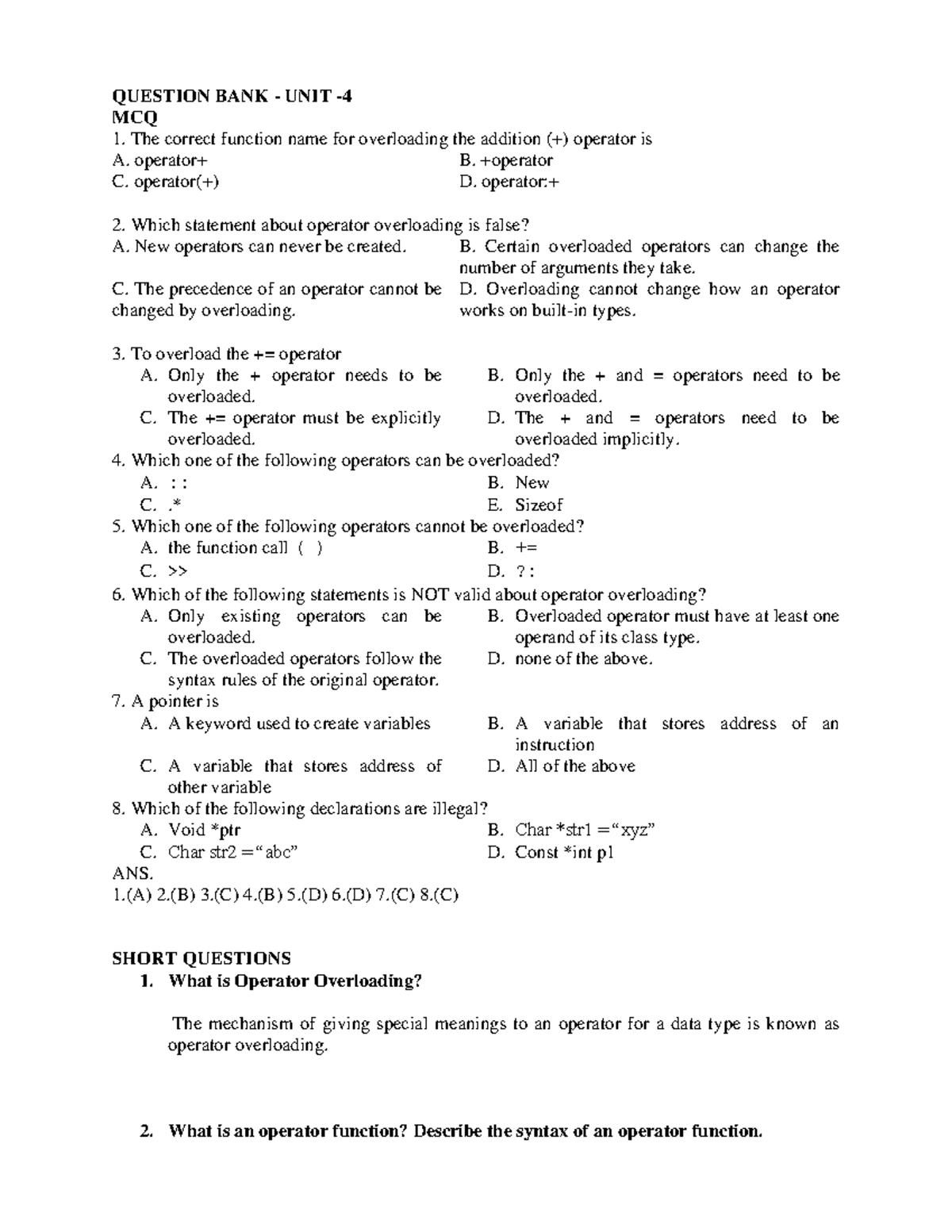 UNIT 4 (QB) - for exam purpous - QUESTION BANK - UNIT - MCQ The correct ...