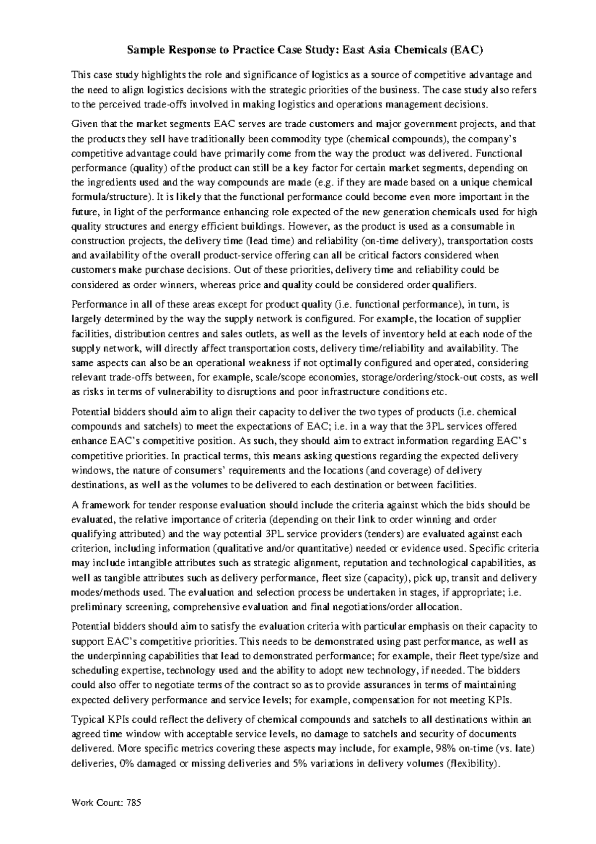 Sample Response to Practice Case Study (EAC) - Work Count: 785 Sample ...