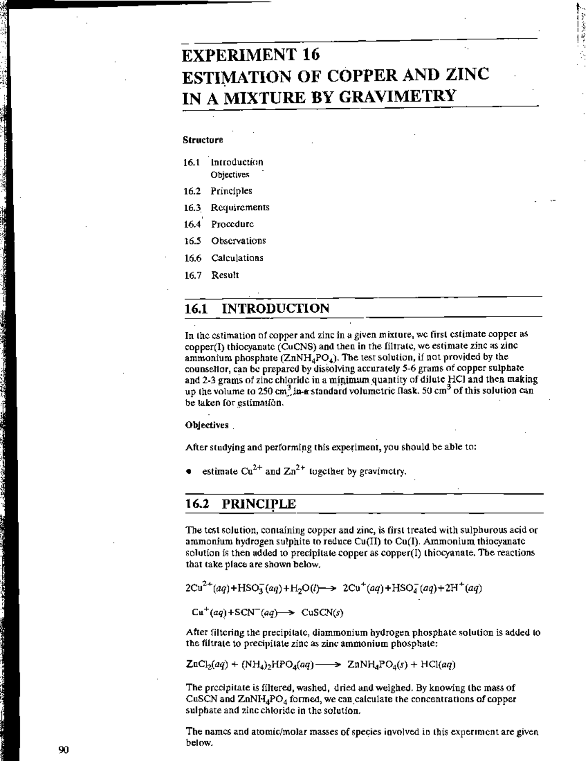 Estimation of Copper and Zinc in a Mixture: Gravimetry Experiment 16 ...