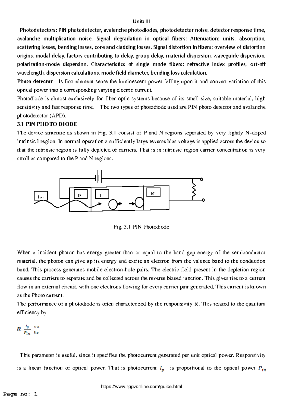Unit 3: Photodetectors & Signal Degradation in Optical Communication ...