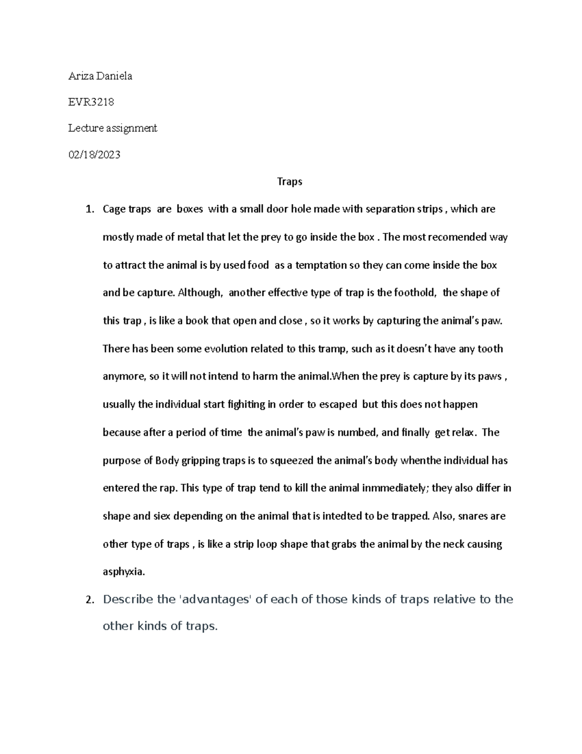 Trapping - Writing assignment - Ariza Daniela EVR Lecture assignment 02 ...