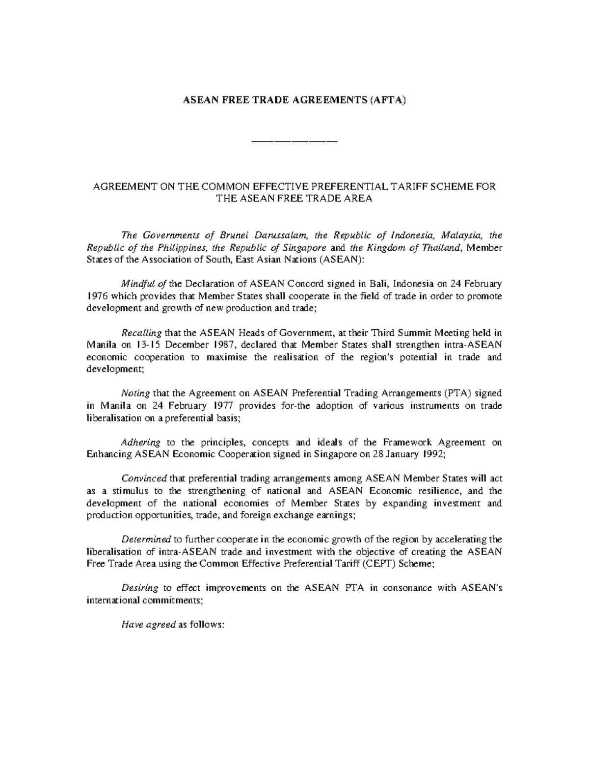 ASEAN Free Trade Agreements (AFTA) CEPT Scheme Overview - Studocu