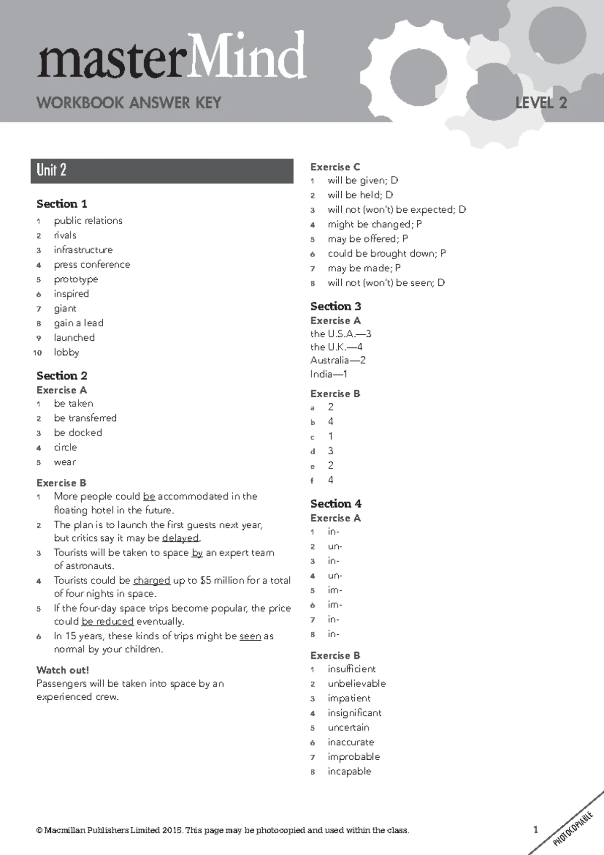 MasterMind Level 2 - Unit 2 Answers and Key Concepts - Studocu