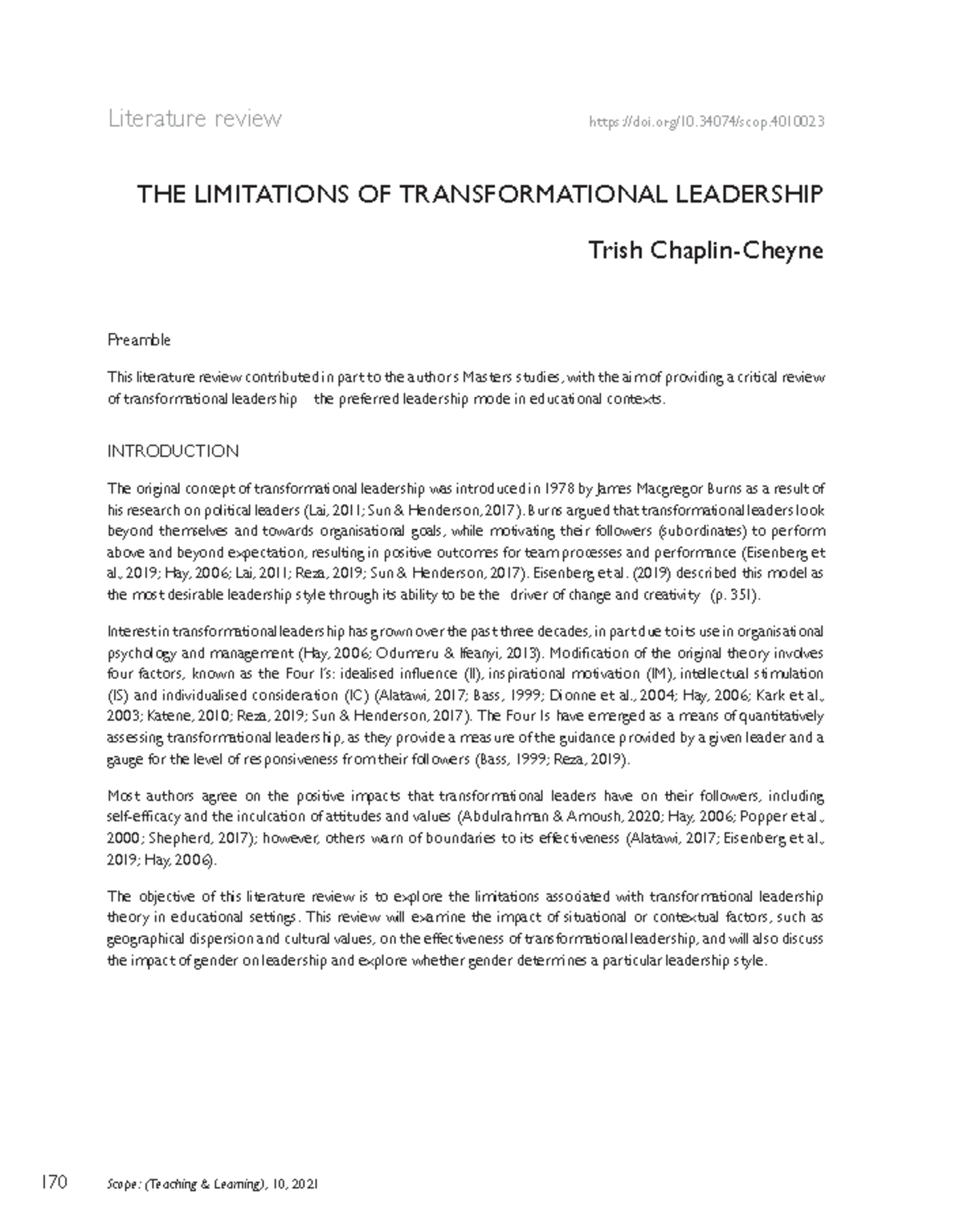 Limitations of Transformational Leadership in Education (EDLD 101 ...