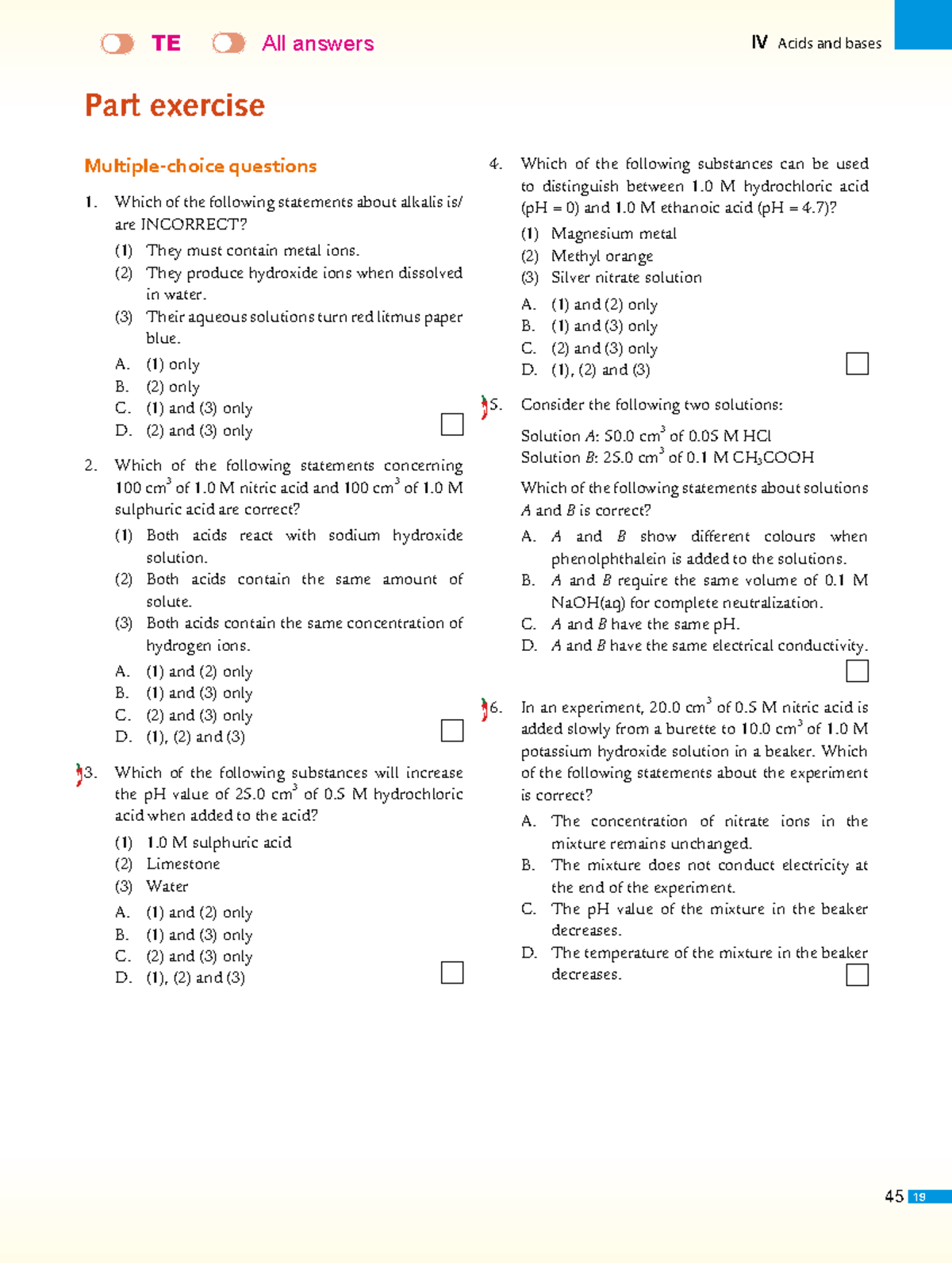 2RM Chemistry 19 Final Exam Answers: Acids and Bases Exercise Questions ...