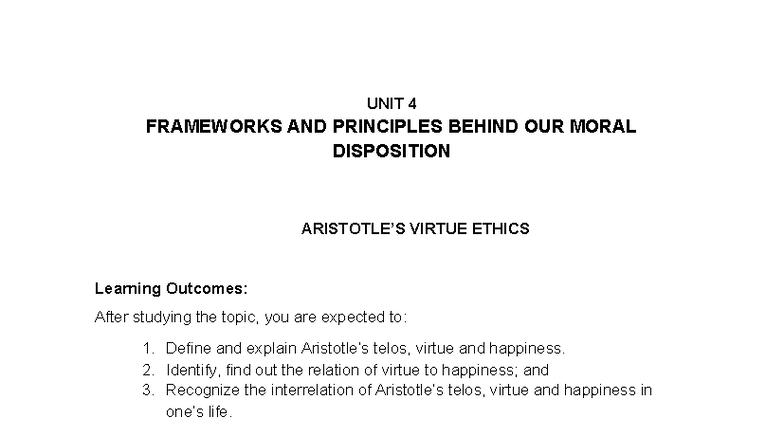 Ethics LMC for Finals: Frameworks of Virtue Ethics and Natural Law ...
