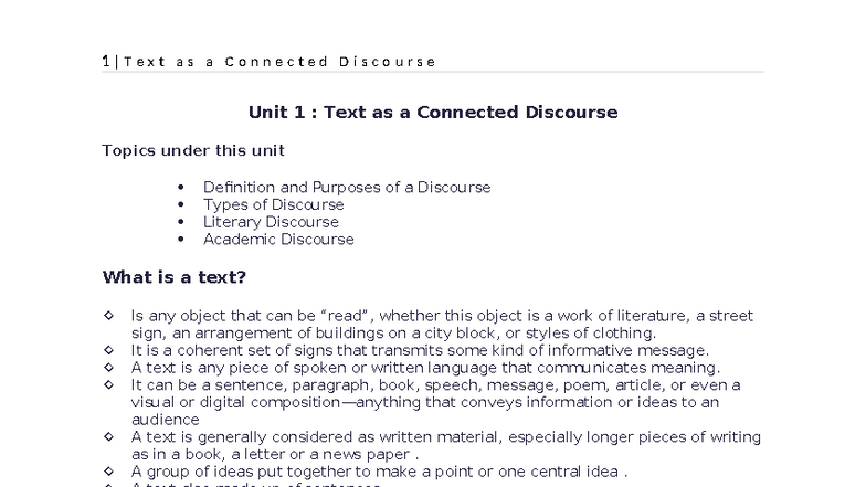 Text as Connected Discourse: Unit 1 Overview (RW) - Studocu