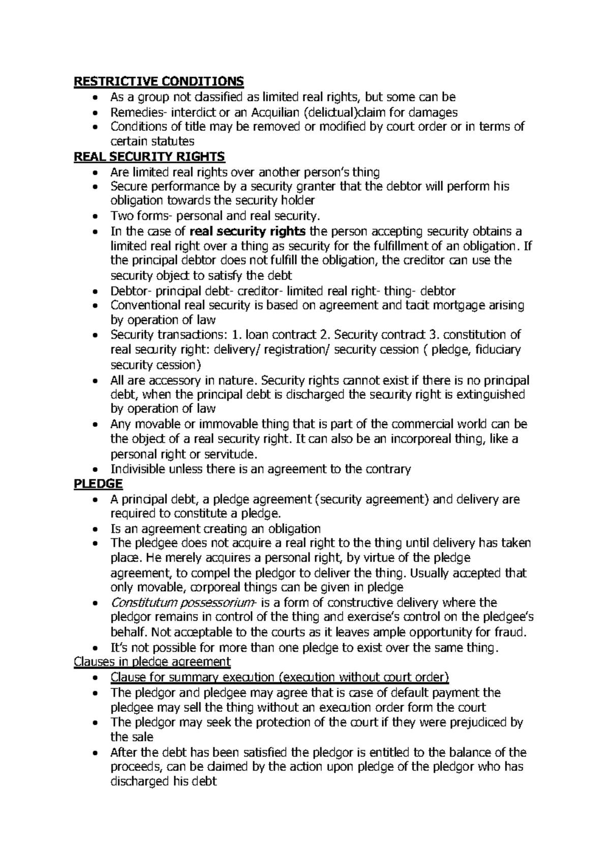 Restrictive Conditions REAL Security Rights AND Pledge - RESTRICTIVE ...