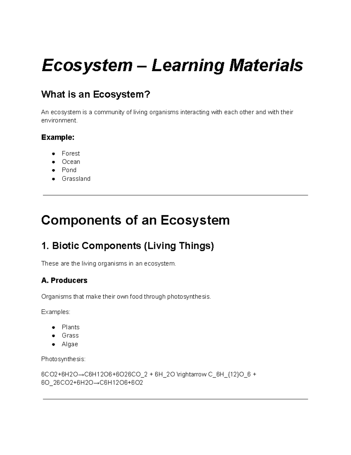 Ecosystem Learning Materials: Understanding Ecosystem Components - Studocu