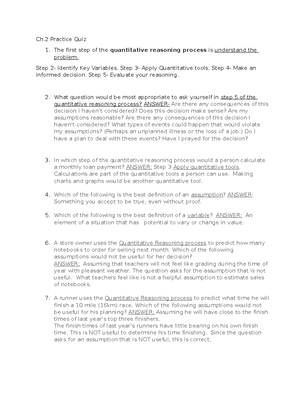 Ch. 2 Practice quiz - Lesson 2 - Ch Practice Quiz The first step of the ...