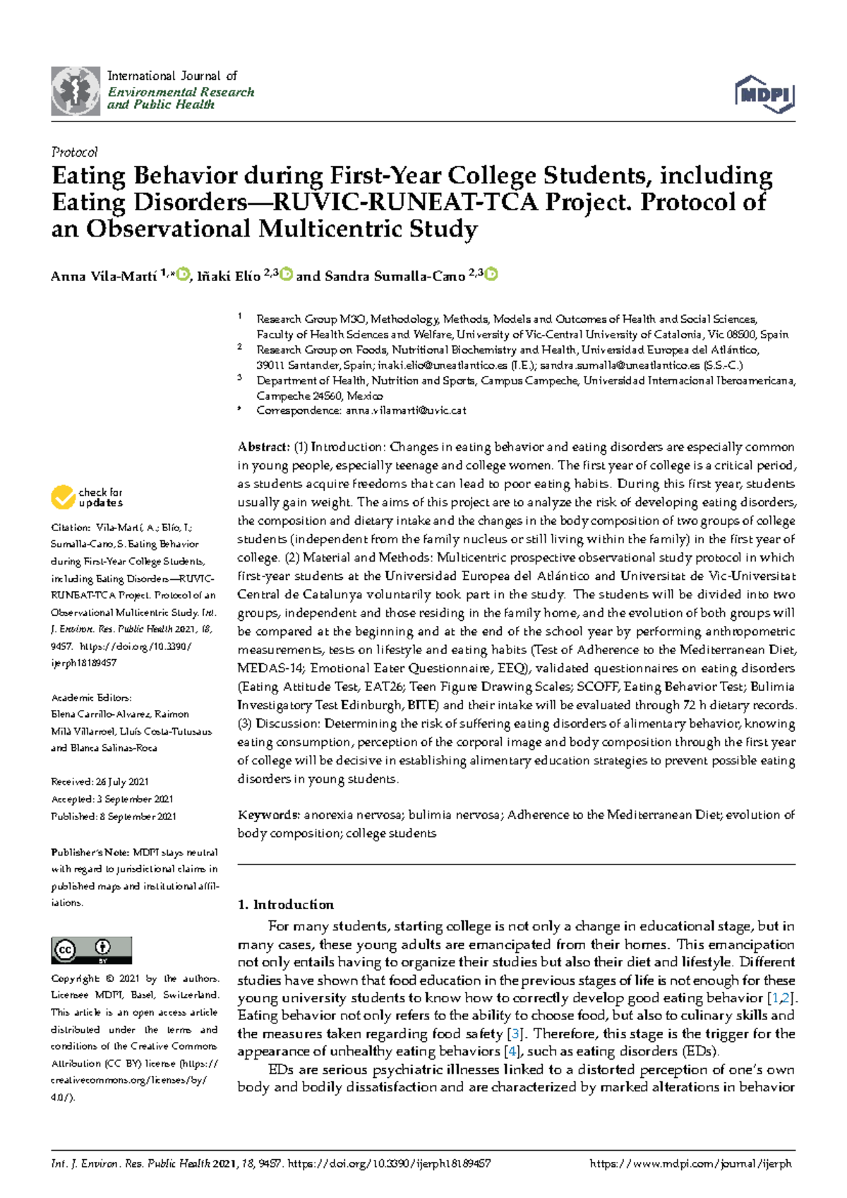 Eating Behavior and Disorders in College Students: A Multicentric Study ...