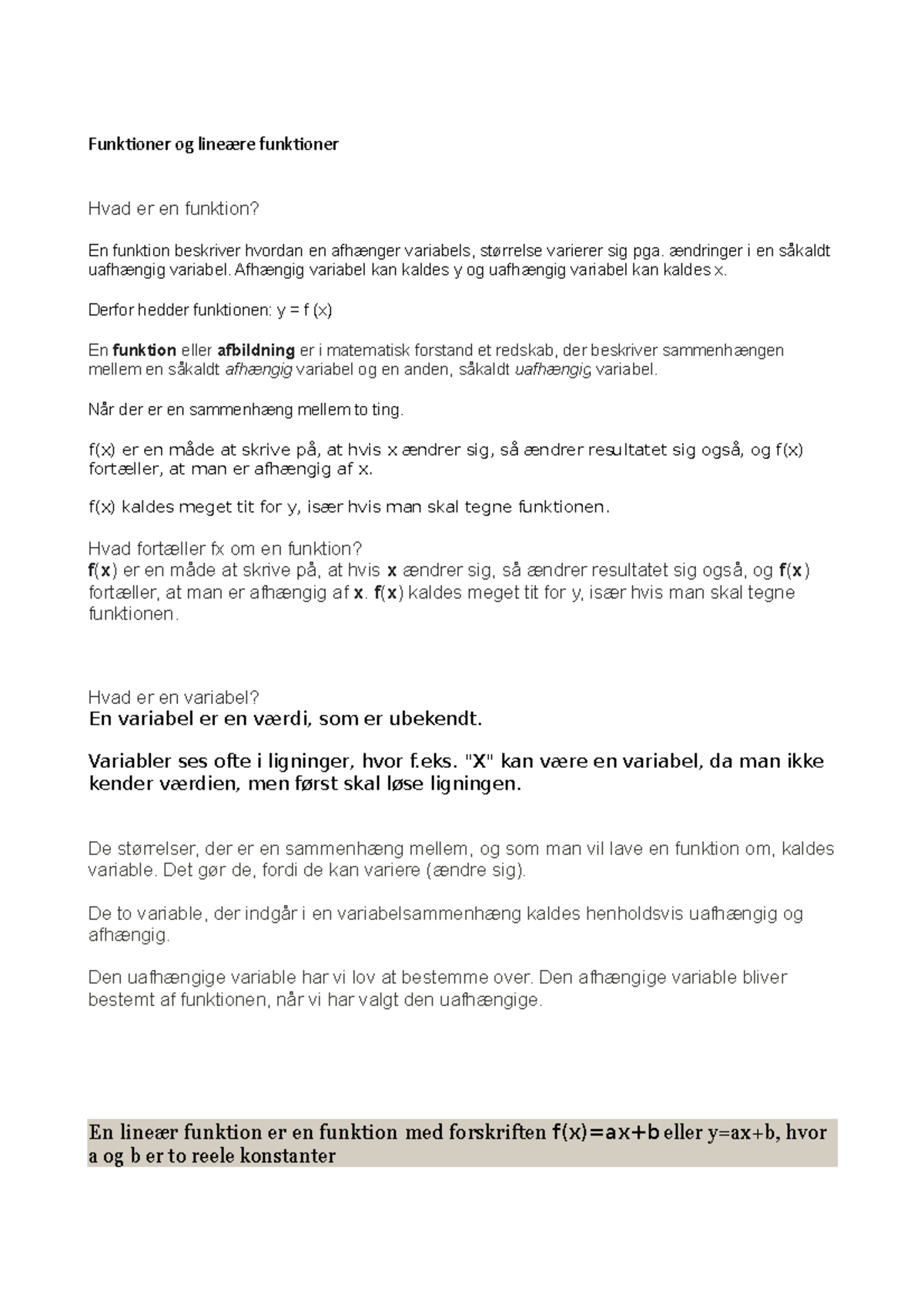 Funktioner og Lineære Funktioner: Introduktion til Matematiske Begreber ...