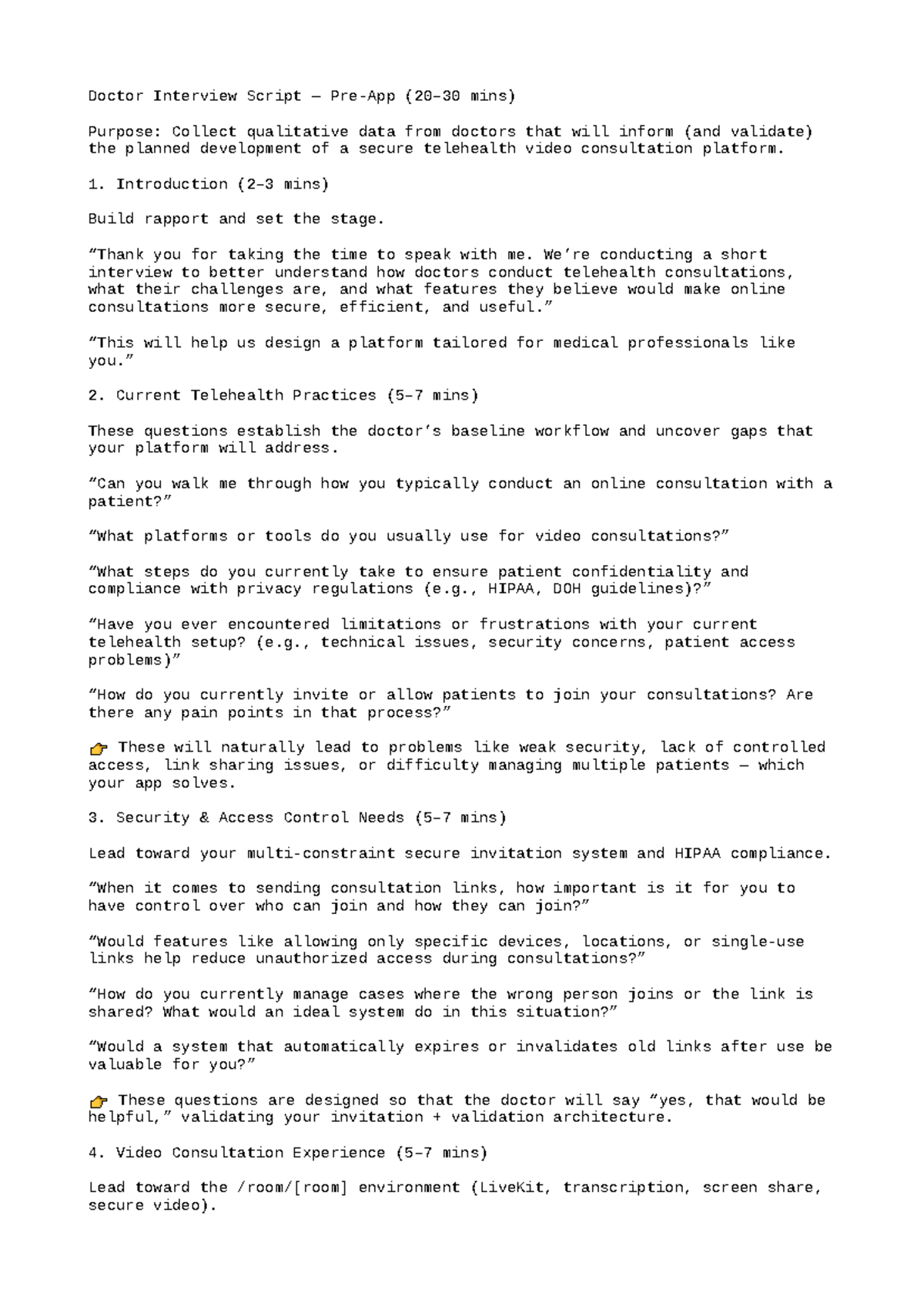 Doctor Interview Script for Telehealth Platform Development - Studocu