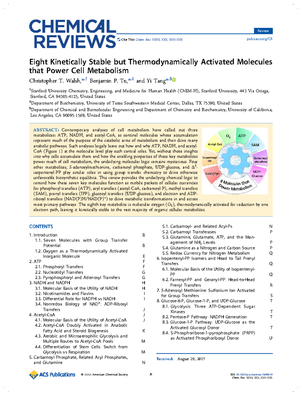Review: Chem. Rev. 8 Key Molecules Driving Cellular Metabolism - Studocu