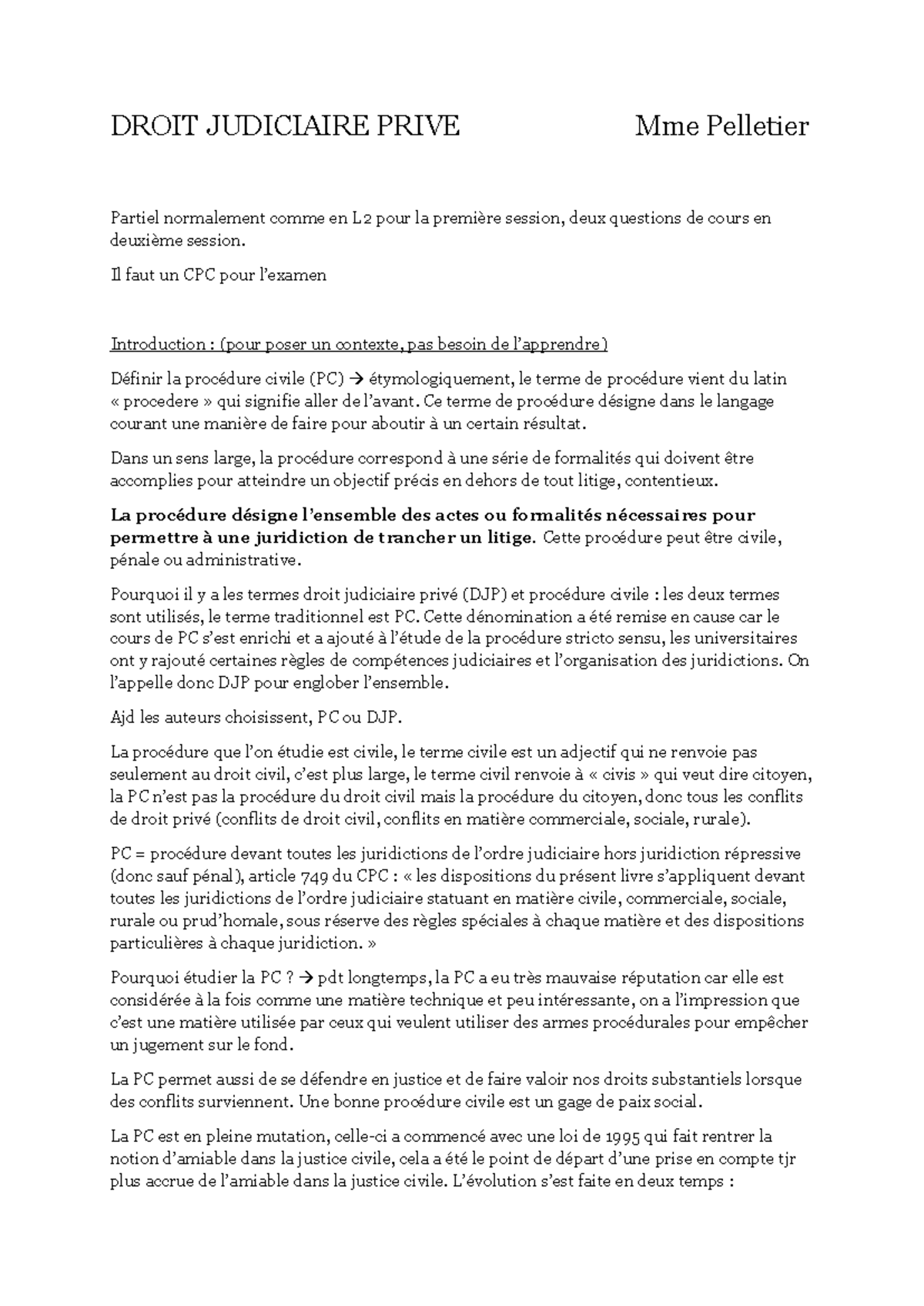 Droit Judiciaire Privé (DJP) - Notes de Cours pour Partiel L2 - Studocu