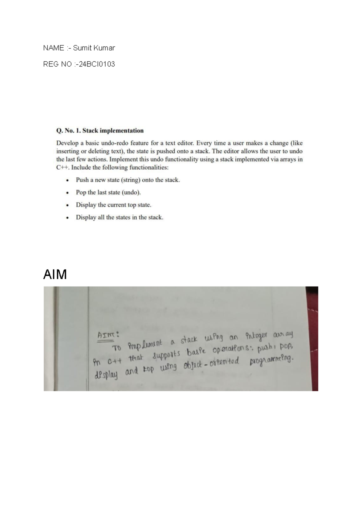 24BCI0103 DSA - Stack Implementation for Text Editor Functionality ...