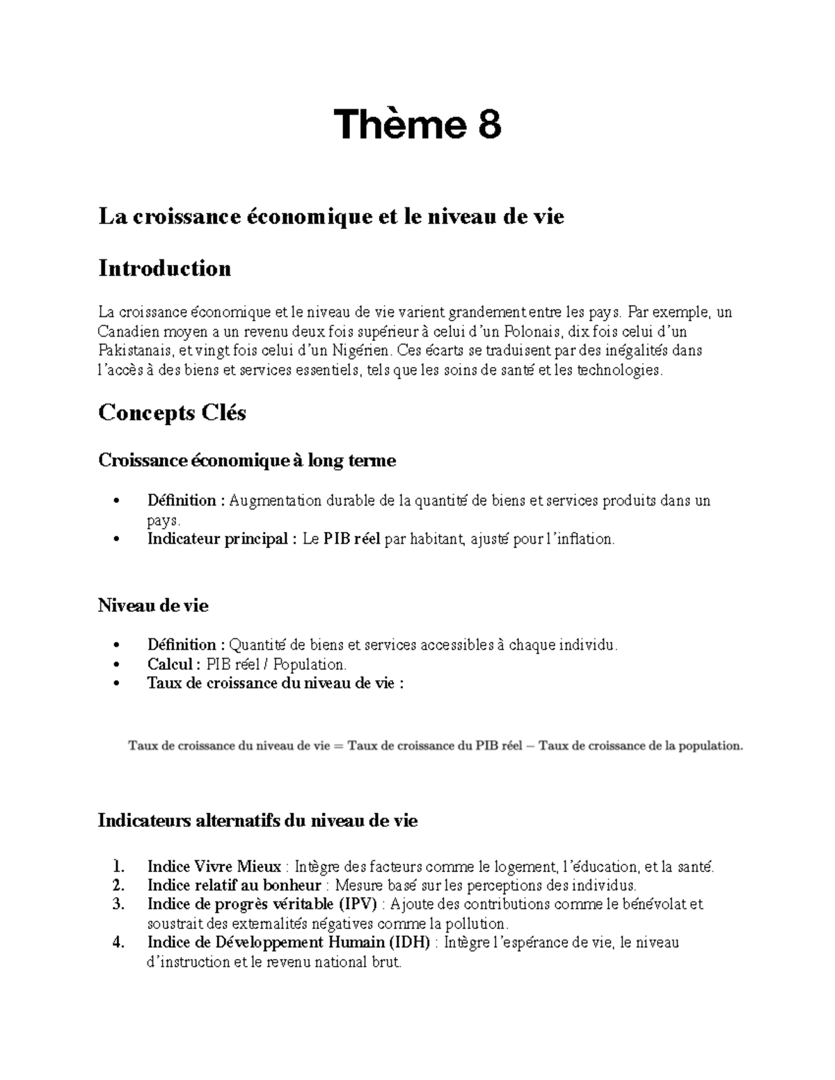 Thème 8 - NDC - Thème 8 La croissance économique et le niveau de vie ...