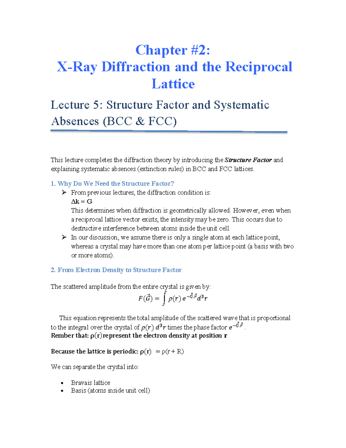 Lecture 5: Structure Factor & Systematic Absences in BCC/FCC - Studocu