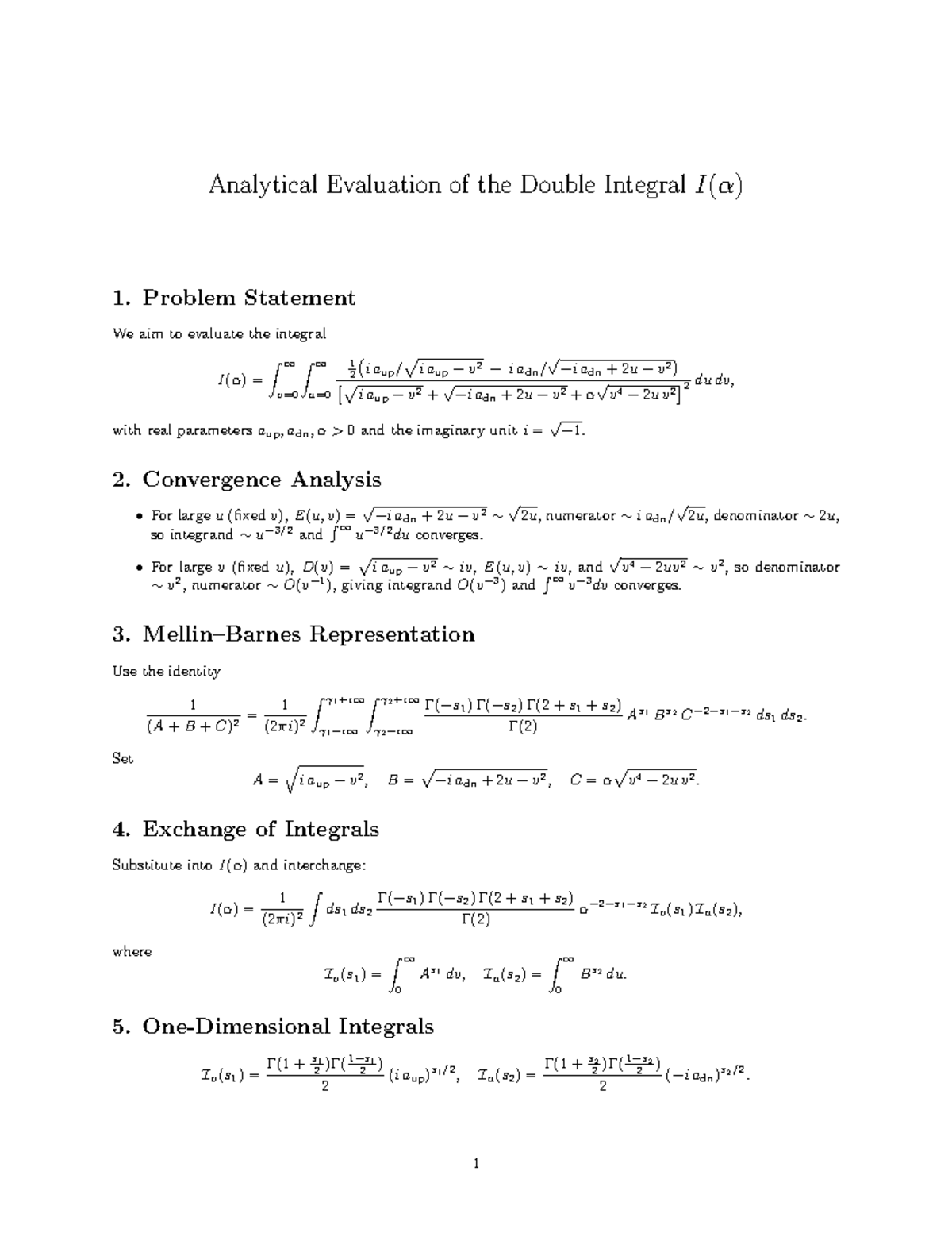 Analytical Evaluation of Double Integral I(α) - Derivation Notes - Studocu