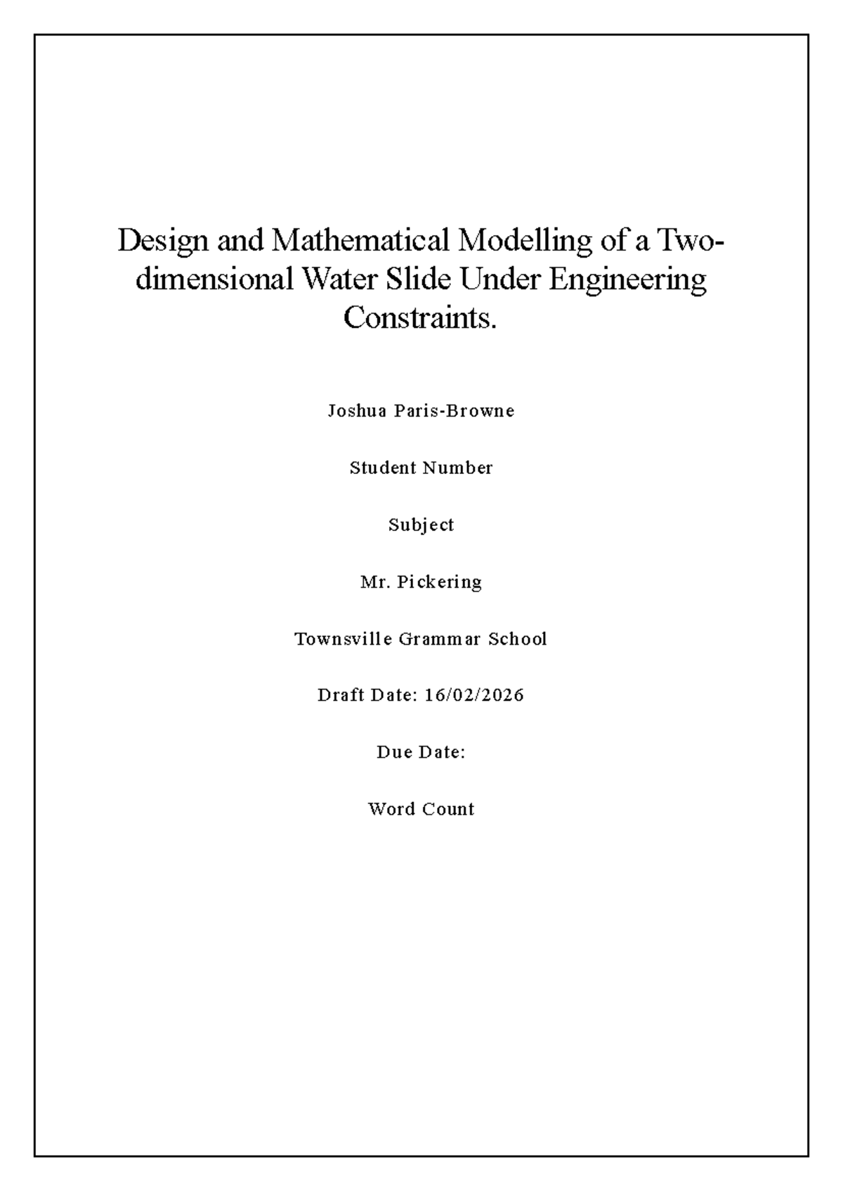ENGR 101: Design & Math Modeling of a 2D Water Slide Draft - Studocu